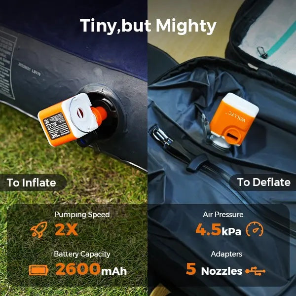 LED Light Rechargeable Mini Portable Air Pump, Fast Inflate Deflate Travel Camping Pump for Air Mattress, Pool Floats & Inflatable Tanning Lounge Floats