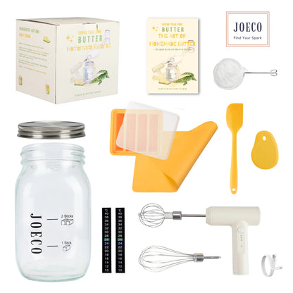 Complete DIY Butter Making Kit | Golden Butter Essentials with Hand Churn, 32 Ounce Cream Container, Silicone Utensils, Cheesecloth, Mold and Recipe Book, Ideal Gift for Home Bakers & Sourdough Lovers