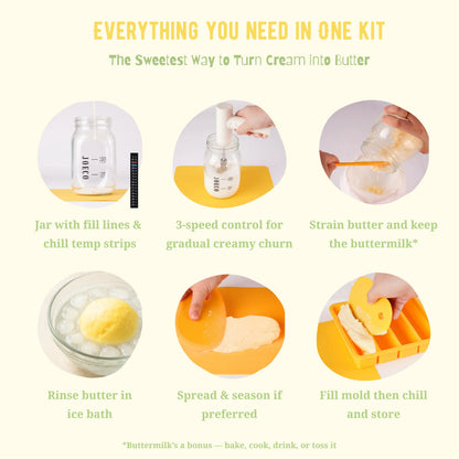 Complete DIY Butter Making Kit | Golden Butter Essentials with Hand Churn, 32 Ounce Cream Container, Silicone Utensils, Cheesecloth, Mold and Recipe Book, Ideal Gift for Home Bakers & Sourdough Lovers
