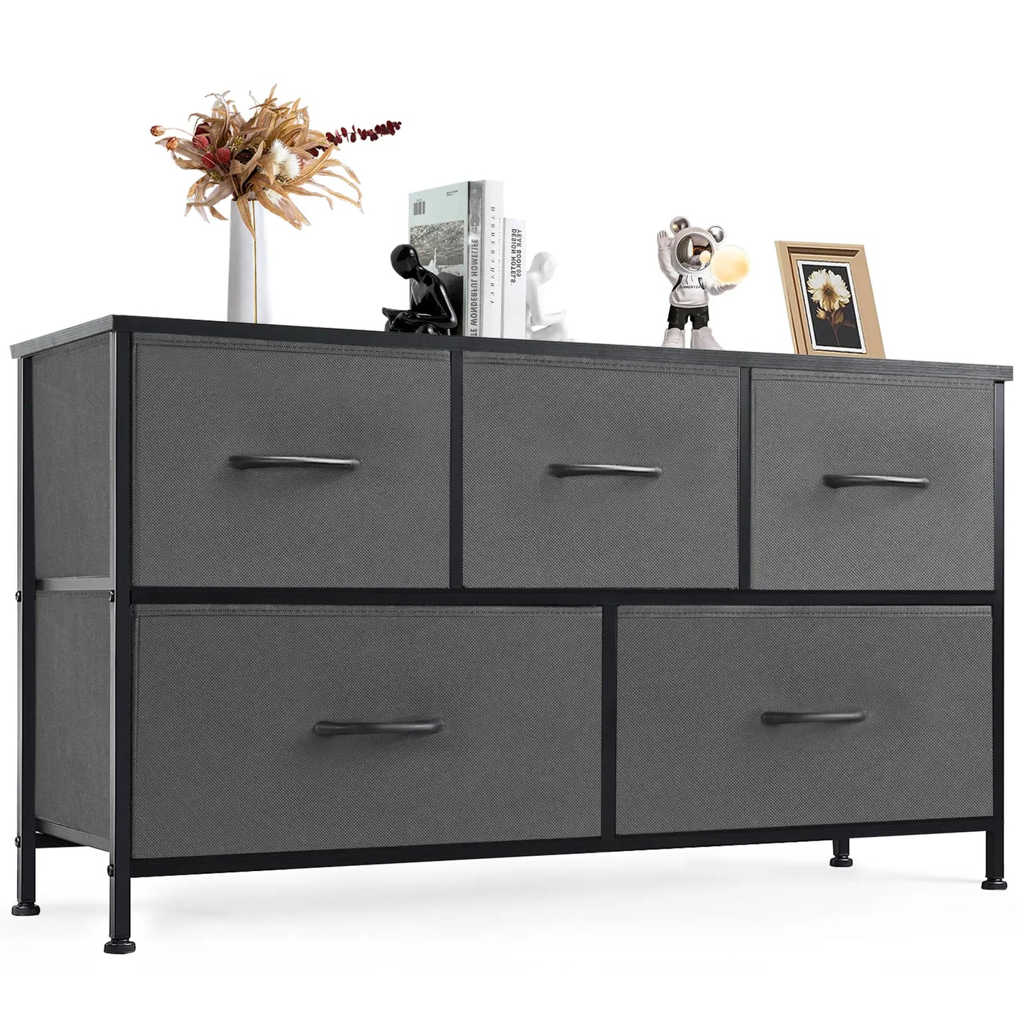 Fabric Storage Tower Dresser - 5-Drawer Indoor Cupboard Cabinet, Closet Organization & Storage Organization Solution for Bedroom, Apartment Furniture