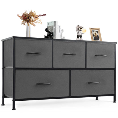 Fabric Storage Tower Dresser - 5-Drawer Indoor Cupboard Cabinet, Closet Organization & Storage Organization Solution for Bedroom, Apartment Furniture