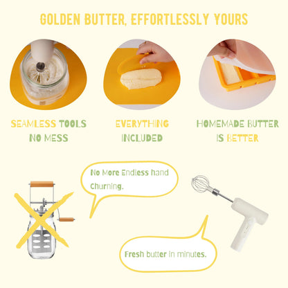 Complete DIY Butter Making Kit | Golden Butter Essentials with Hand Churn, 32 Ounce Cream Container, Silicone Utensils, Cheesecloth, Mold and Recipe Book, Ideal Gift for Home Bakers & Sourdough Lovers