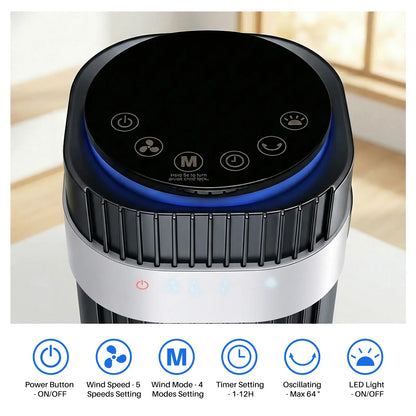 New Bladeless Tower Fan, 28dB Quiet Standing Fan with 12 Hour Timer & Smart Auto Mode, 64° Oscillating Cooling Fan for Bedroom Home Office