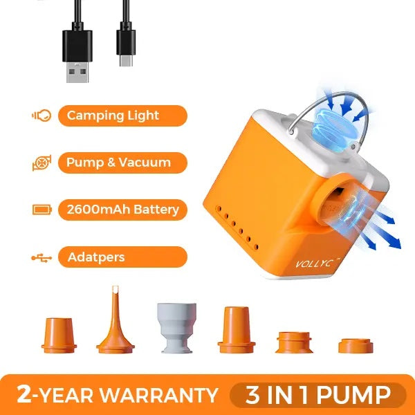 LED Light Rechargeable Mini Portable Air Pump, Fast Inflate Deflate Travel Camping Pump for Air Mattress, Pool Floats & Inflatable Tanning Lounge Floats