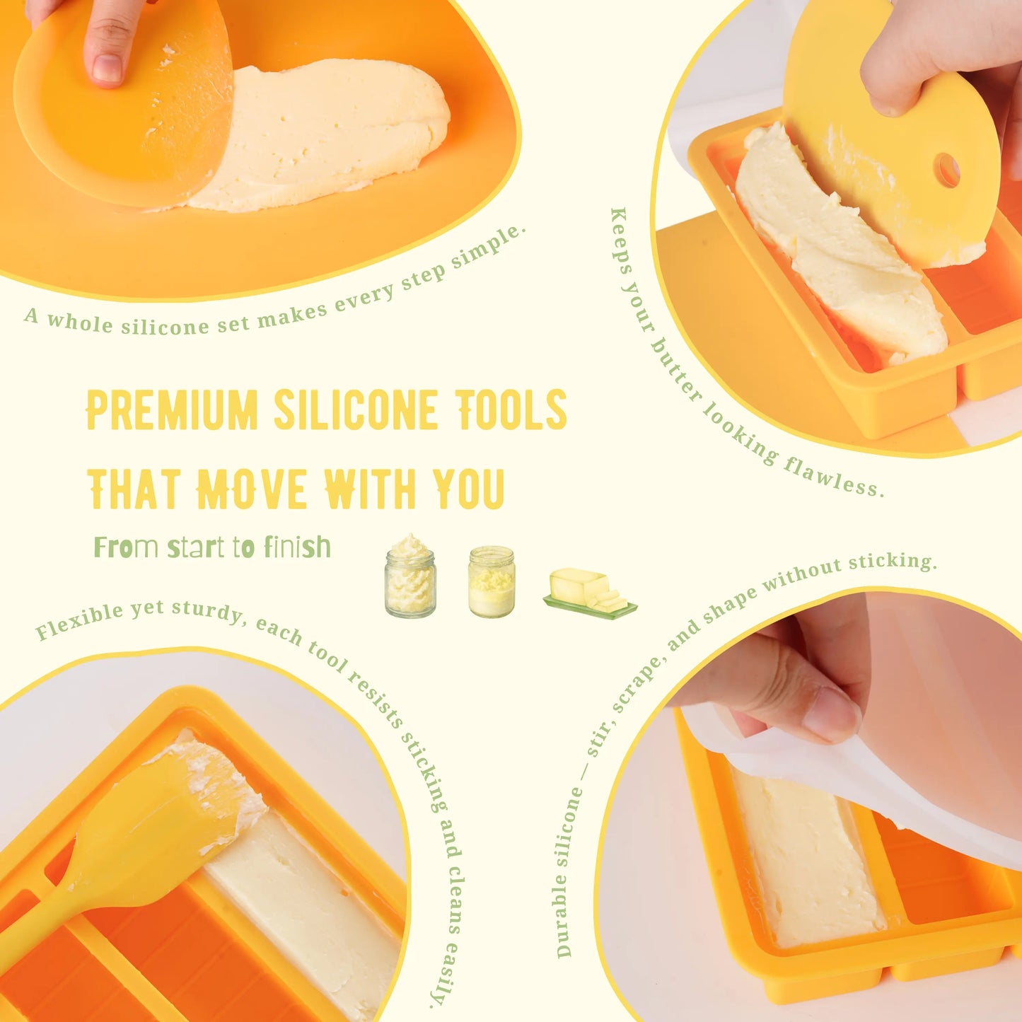 Complete DIY Butter Making Kit | Golden Butter Essentials with Hand Churn, 32 Ounce Cream Container, Silicone Utensils, Cheesecloth, Mold and Recipe Book, Ideal Gift for Home Bakers & Sourdough Lovers