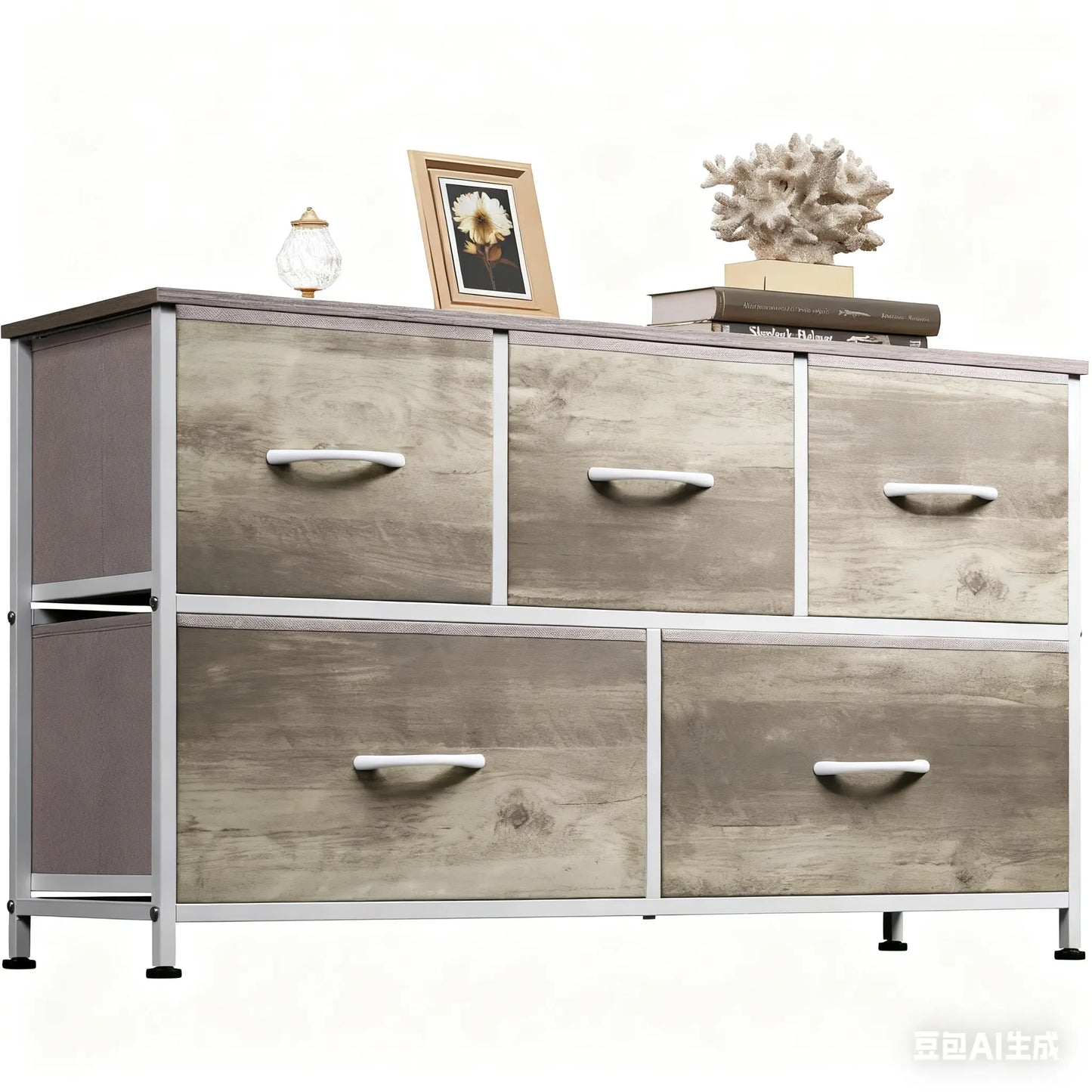 Fabric Storage Tower Dresser - 5-Drawer Indoor Cupboard Cabinet, Closet Organization & Storage Organization Solution for Bedroom, Apartment Furniture