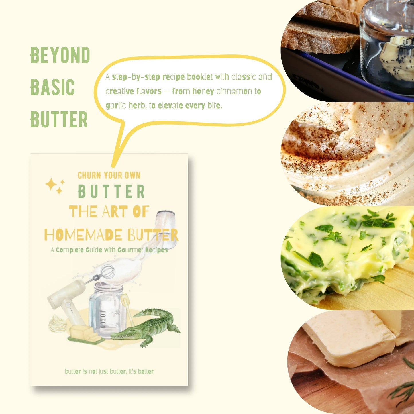 Complete DIY Butter Making Kit | Golden Butter Essentials with Hand Churn, 32 Ounce Cream Container, Silicone Utensils, Cheesecloth, Mold and Recipe Book, Ideal Gift for Home Bakers & Sourdough Lovers