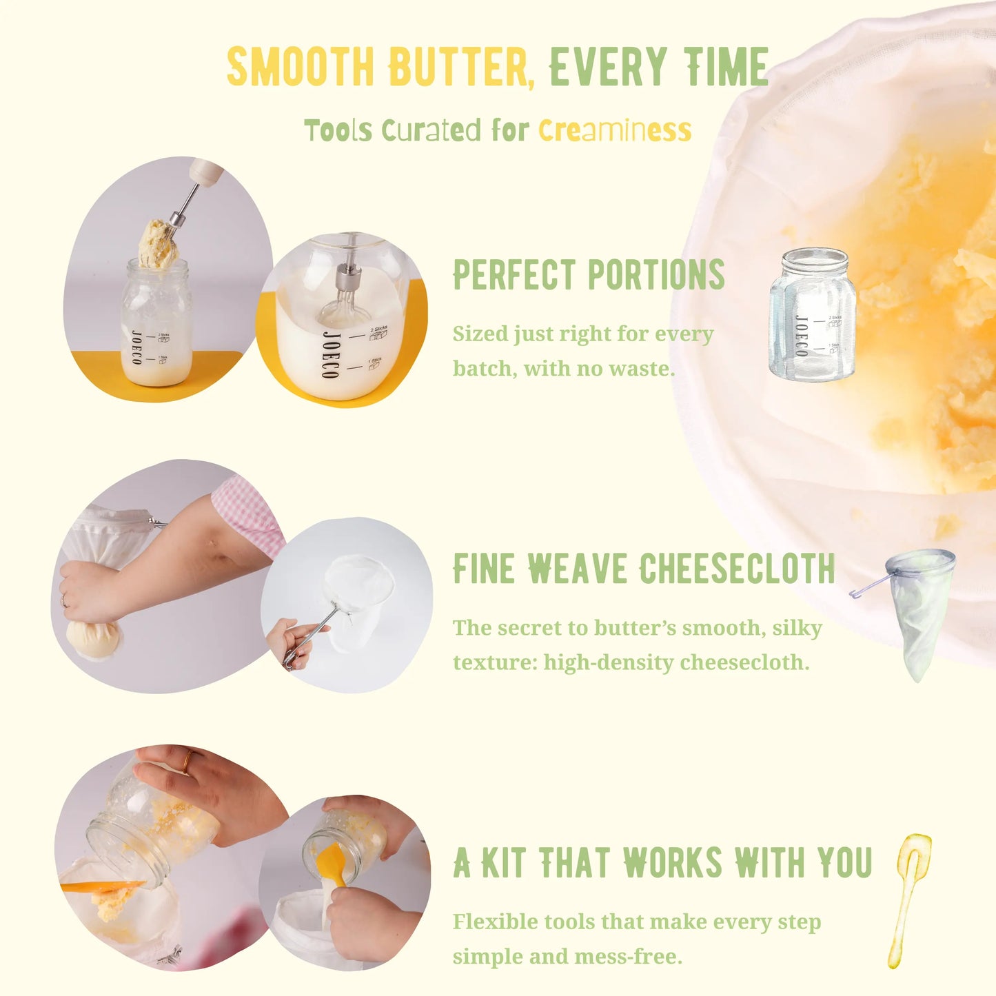 Complete DIY Butter Making Kit | Golden Butter Essentials with Hand Churn, 32 Ounce Cream Container, Silicone Utensils, Cheesecloth, Mold and Recipe Book, Ideal Gift for Home Bakers & Sourdough Lovers