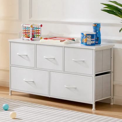 Fabric Storage Tower Dresser - 5-Drawer Indoor Cupboard Cabinet, Closet Organization & Storage Organization Solution for Bedroom, Apartment Furniture