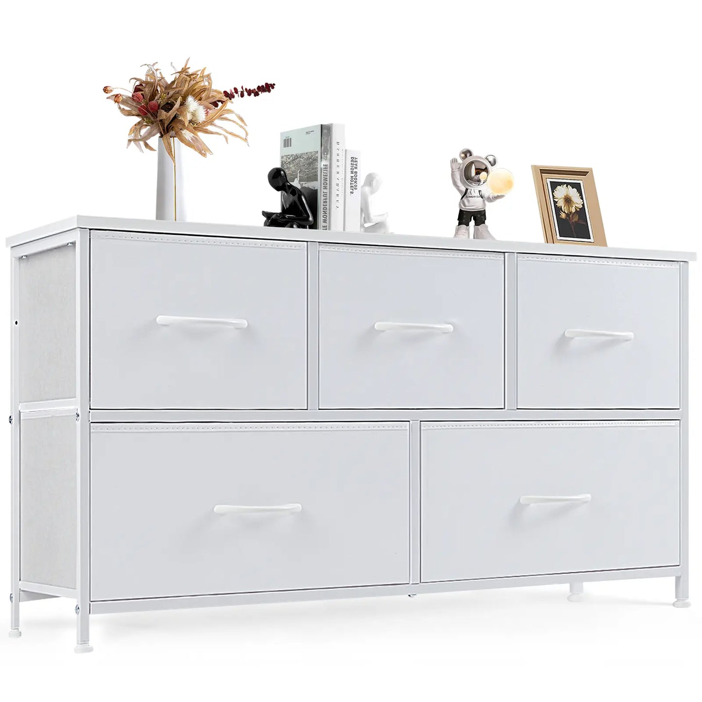 Fabric Storage Tower Dresser - 5-Drawer Indoor Cupboard Cabinet, Closet Organization & Storage Organization Solution for Bedroom, Apartment Furniture