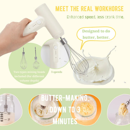 Complete DIY Butter Making Kit | Golden Butter Essentials with Hand Churn, 32 Ounce Cream Container, Silicone Utensils, Cheesecloth, Mold and Recipe Book, Ideal Gift for Home Bakers & Sourdough Lovers