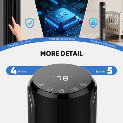 New Bladeless Tower Fan, 28dB Quiet Standing Fan with 12 Hour Timer & Smart Auto Mode, 64° Oscillating Cooling Fan for Bedroom Home Office