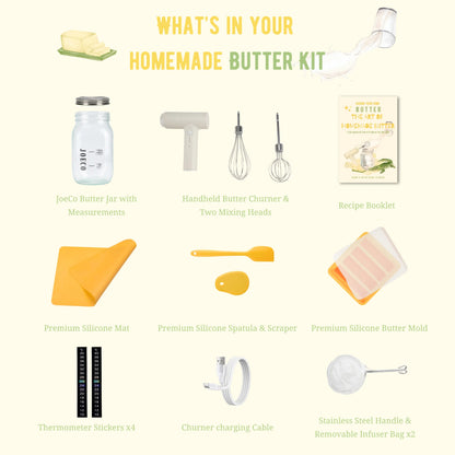 Complete DIY Butter Making Kit | Golden Butter Essentials with Hand Churn, 32 Ounce Cream Container, Silicone Utensils, Cheesecloth, Mold and Recipe Book, Ideal Gift for Home Bakers & Sourdough Lovers